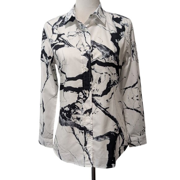 Wildfang Womens Size XS Black White Marble Essential Button Up Career Shirt Top - Picture 1 of 10